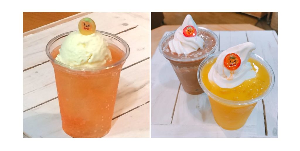 NEWレオマワールド公式サイトより、PEDDYS COFFEE~cafe&shop~(ペディーズ コーヒー)でいただける、SNS映えするハロウィンドリンクの画像