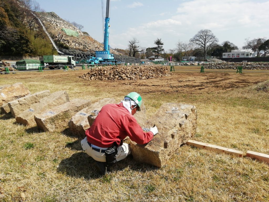 石垣復旧工事 石垣にナンバリング