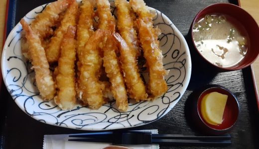 坂出市にある「春夏秋冬」の『えび天丼』大きめの海老天が12尾ものっている豪華な天丼