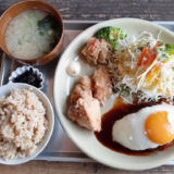 善通寺市 カフェ食堂ランプ山地ファーム 目玉焼きハンバーグとからあげランチ