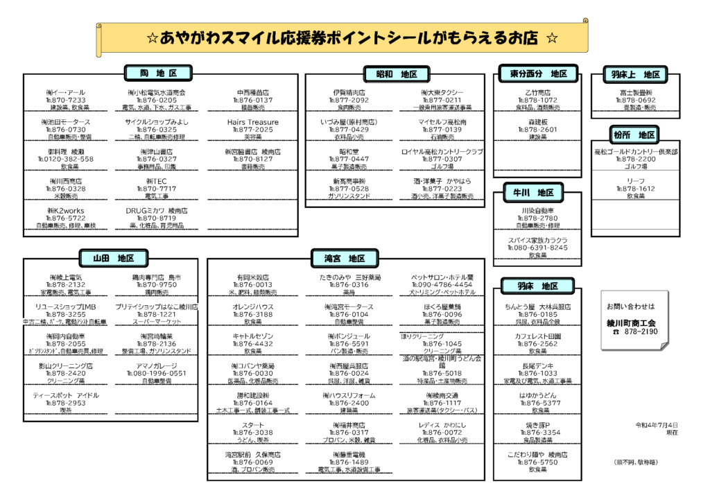 令和4年度あやがわスマイルシール抽選会