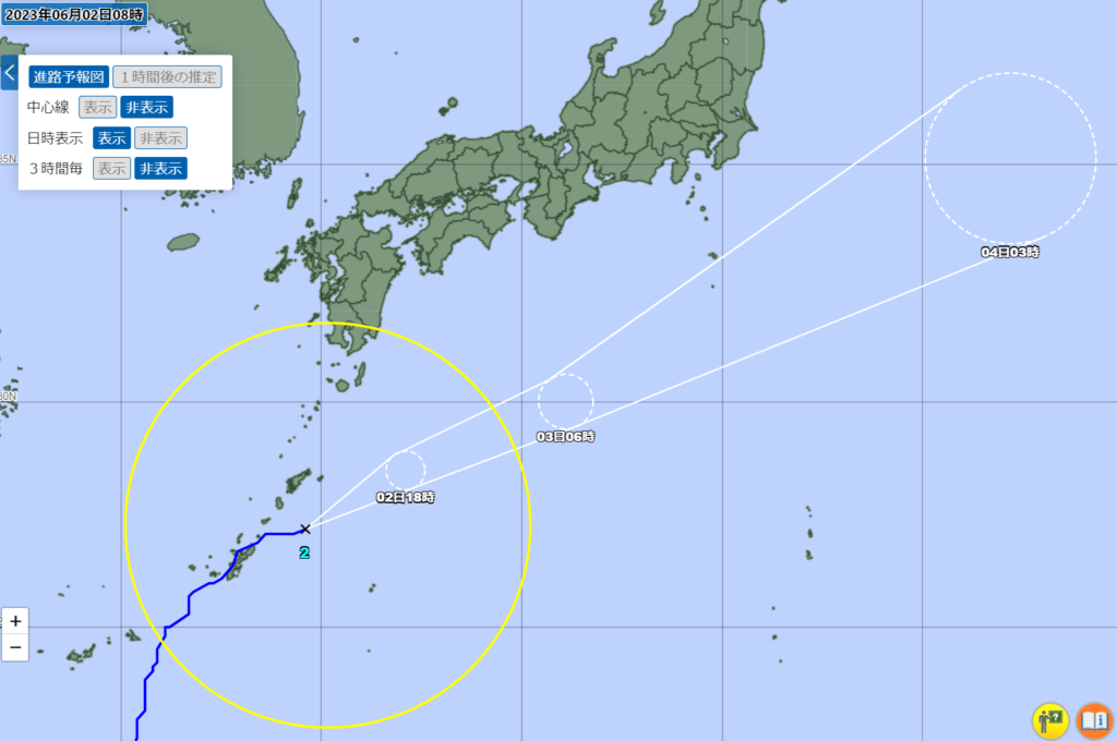 台風2号 線状降水帯