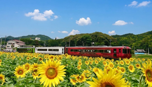 25万本のひまわり畑を駆け抜ける！観光列車「四国まんなか千年ものがたり ひまわり紀行」が今年も運行するみたい。限定スイーツ＆ドリンクも可愛すぎる♪