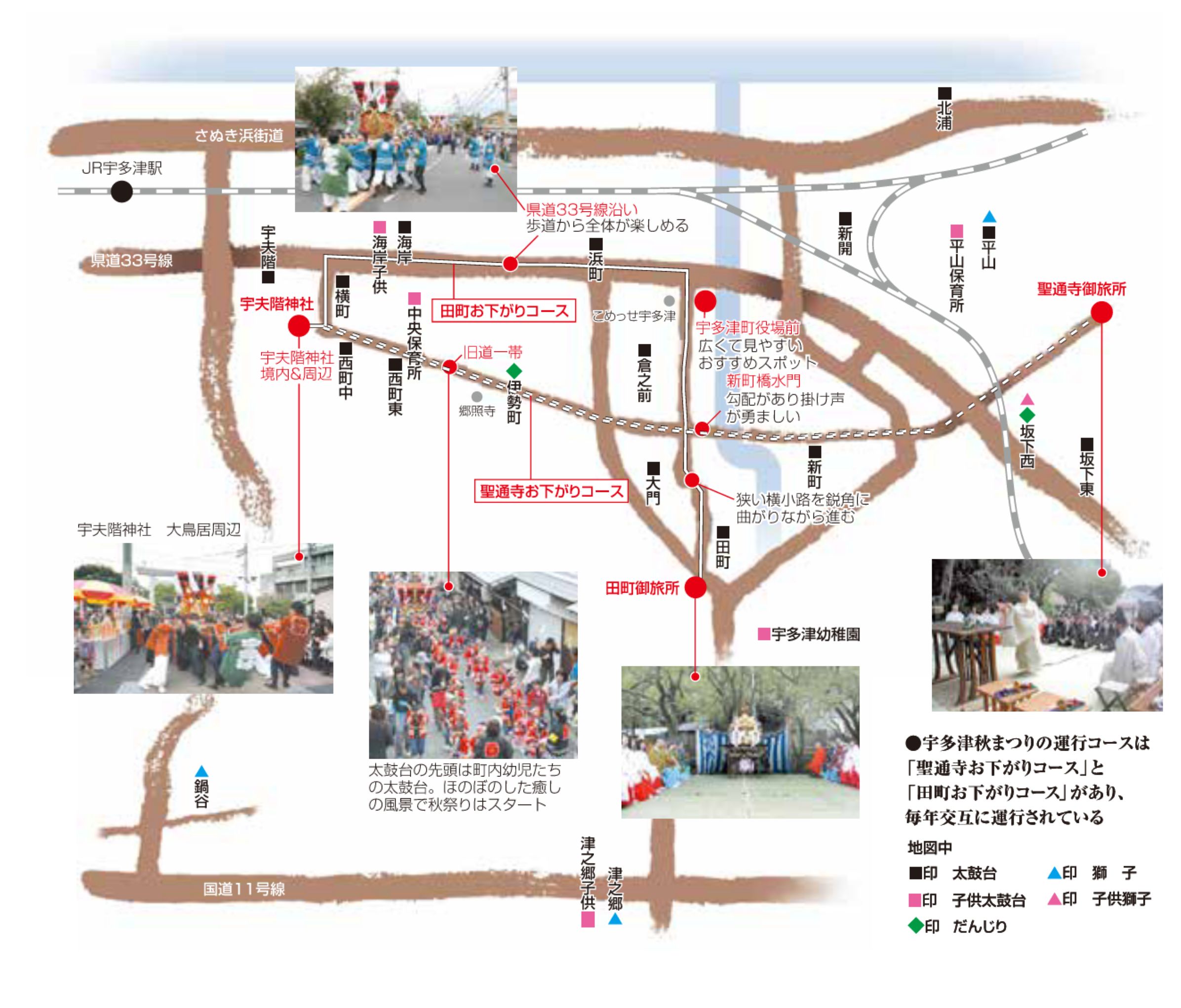 宇多津町宇夫階神社 例大祭 コースマップ